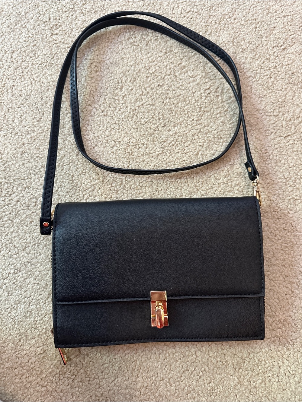 Black Crossbody Shoulder Bag with Gold Turn-Lock